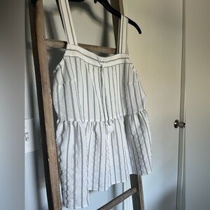 Banana Republic White/Grey Striped Sleeveless Peplum Top